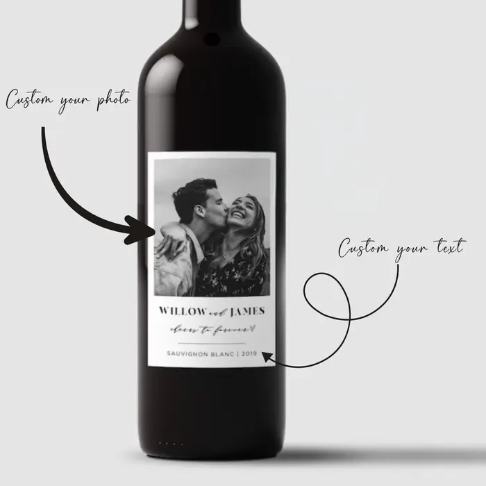 Étiquettes de vin, étiquette de vin photo, faveur de mariage minimaliste, étiquette de vin personnal