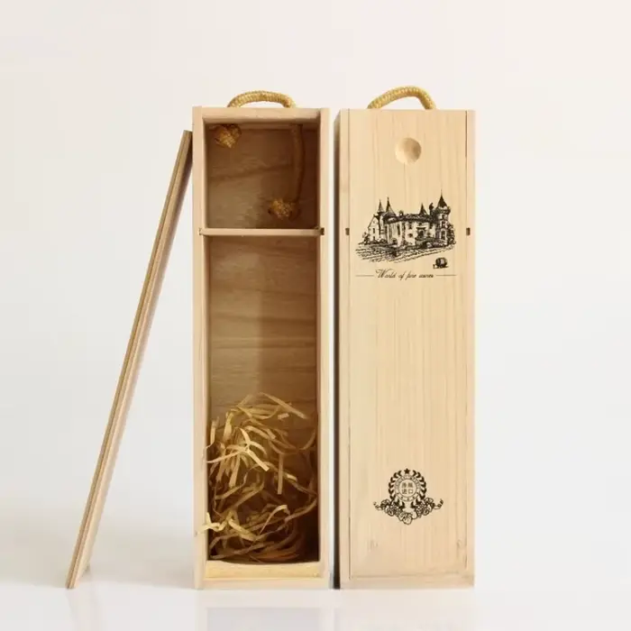 Boîte à vin en bois à bouteille unique avec couvercle, boîte de rangement de vin réutilisable à Grai