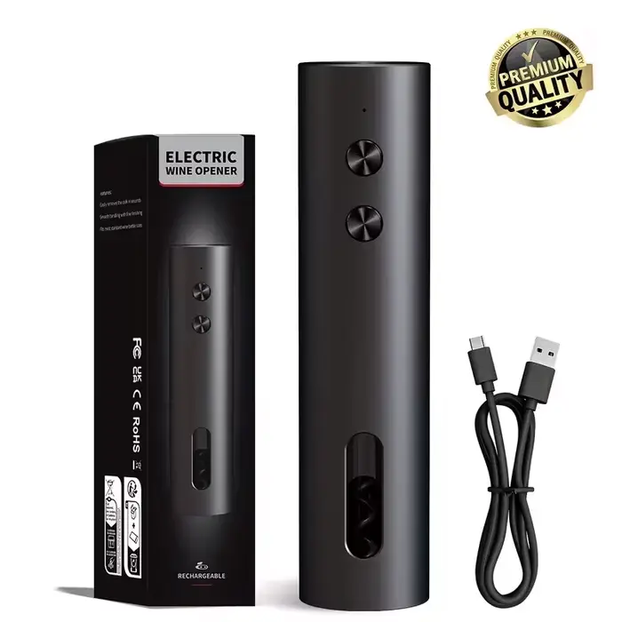 Ouvre-bouteille électrique Rechargeable avec coupe-feuille, verseur de vin et bouchon sous vide, cha