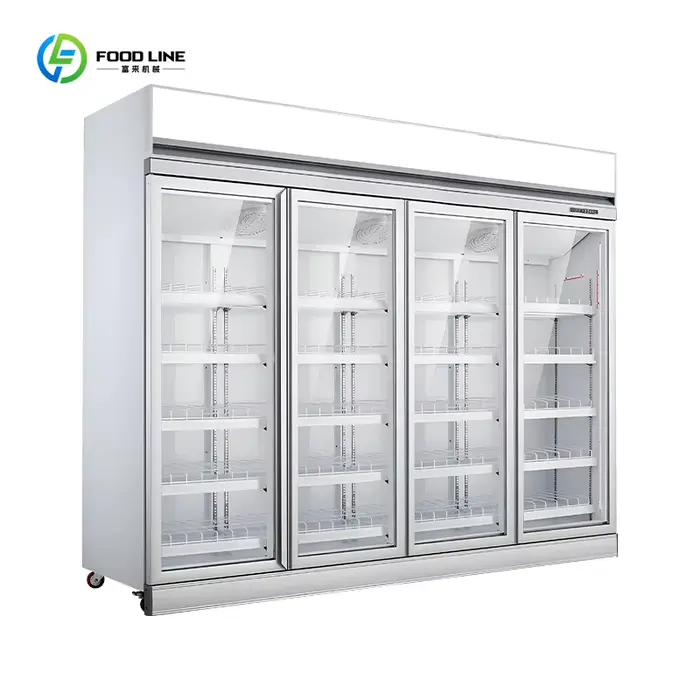 Réfrigérateur vertical pour boissons à température unique, refroidi par air, à 4 portes en verre, de