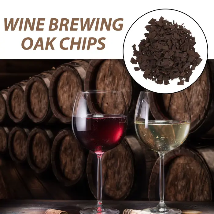 Chips de chêne Chips de chêne pour vin rouge Fabrication de vin français Chips de chêne Invieillissement de la brassage du whisky Améliorer l'arôme du vin rouge Fournitures de vin polyvalentes