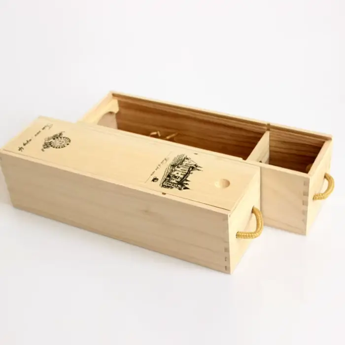 Boîte à vin en bois à bouteille unique avec couvercle