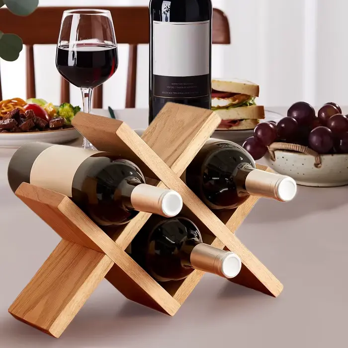 Porte-vin en bois pour 4 bouteilles - Style rustique campagnard