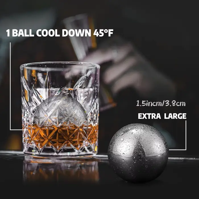 2 pierres à whisky pour glaçons - Boules de congélateur réutilisables en acier inoxydable