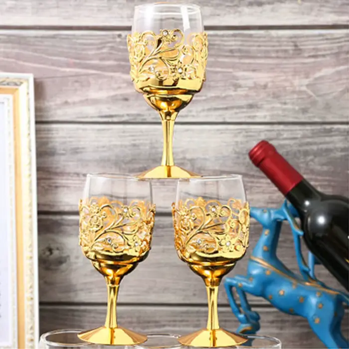 Verre à vin doré luxueux, élégant, vintage, creux, pour boire du vin, pour pendaison de crémaillère, cadeau de fête