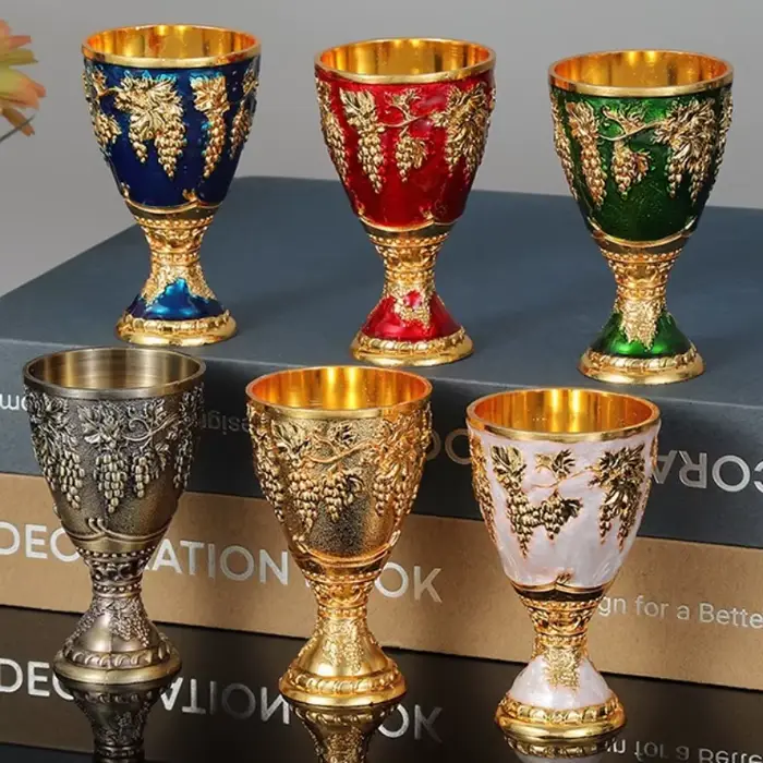 Verre à vin européen, tasse blanche portable vintage en alliage