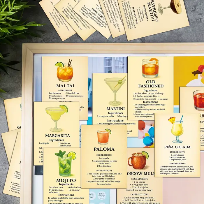 20 cartes de recettes d'ingrédients pour cocktails