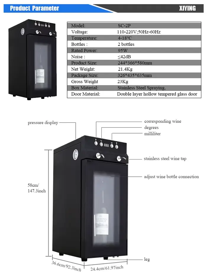 Refroidisseur de vin automatique de luxe pour 2 bouteilles