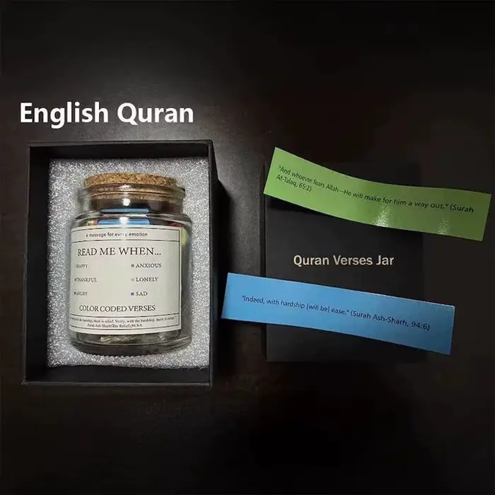 Bouteille en verre avec versets spirituels