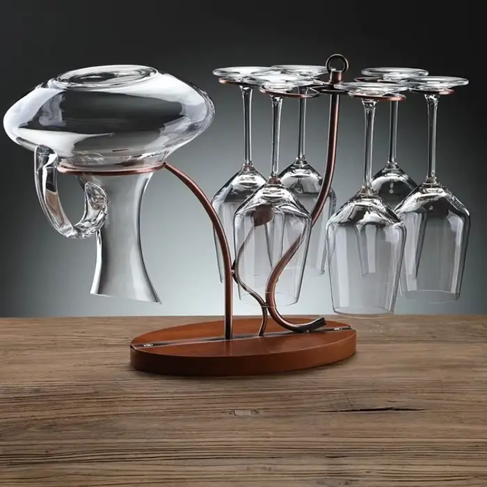Casier à vin en bois massif avec support de carafe intégré