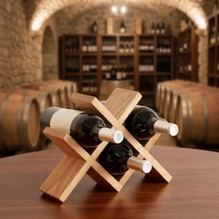 Porte-bouteilles en bois massif pour 4 bouteilles