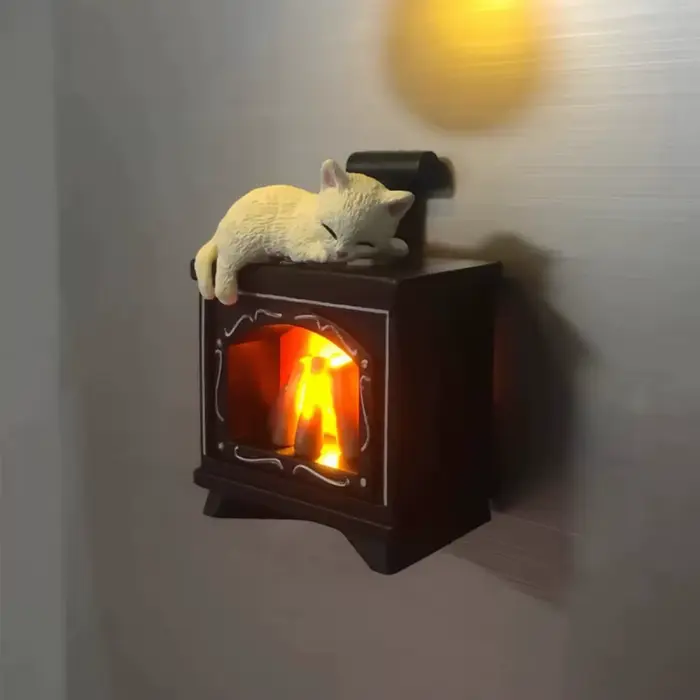 Mini réfrigérateur cheminée pour chat avec veilleuse LED créative pour la décoration de la maison