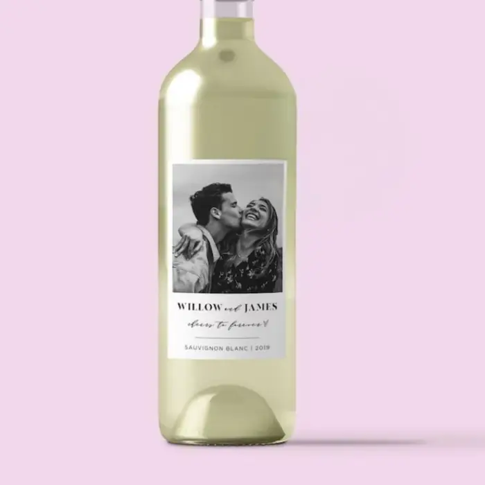 Étiquettes de vin Photo étiquette de vin minimaliste faveur de mariage