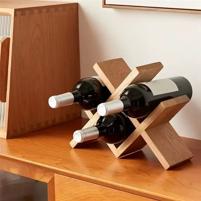 Porte-bouteilles en bois massif pour 4 bouteilles