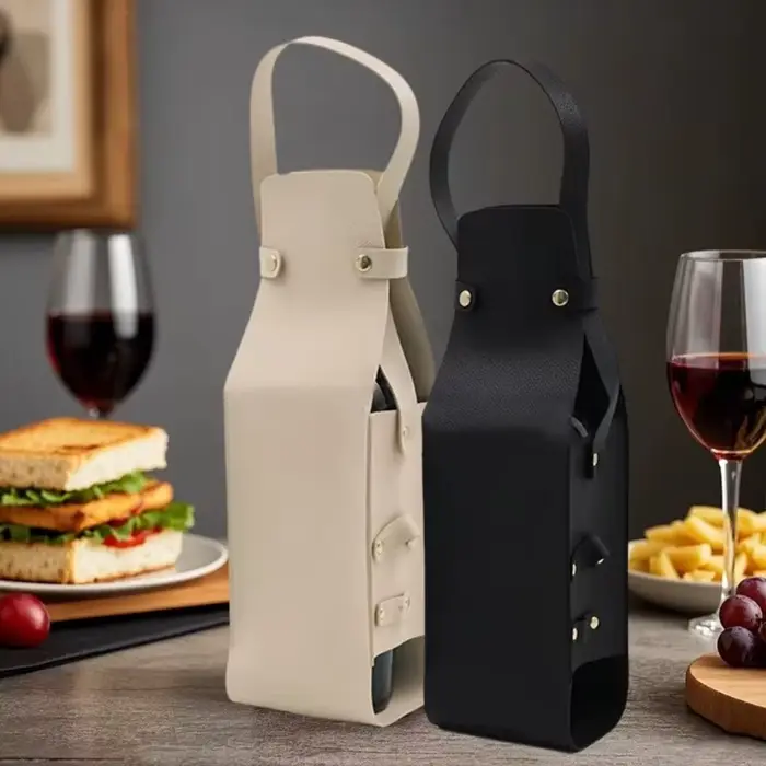 Sac cadeau de vin réutilisable de luxe en cuir PU