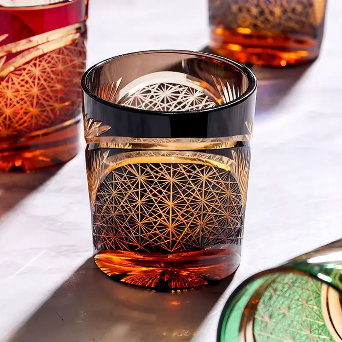 Tasse à whisky en verre de cristal Edo Kiriko sculptée à la main japonaise pour hommes
