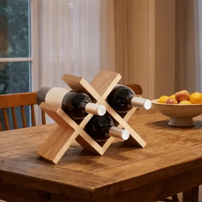 Porte-bouteilles en bois massif pour 4 bouteilles