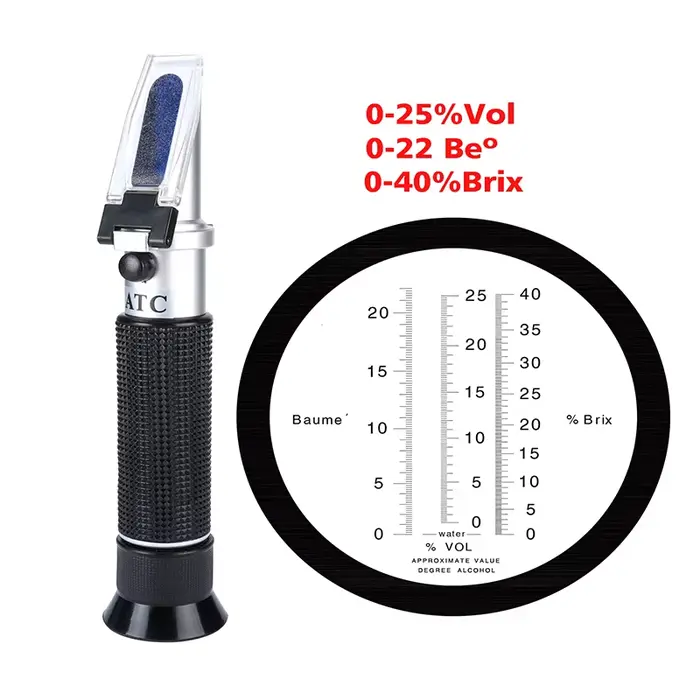 Réfractomètre 3 en 1 pour raisin et alcool RHW-25VATC 0-25%Vol 0-40%Brix 0-22Baume