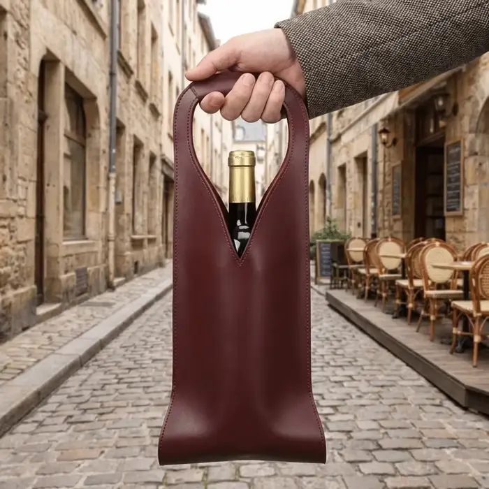 Porte-vin en cuir imperméable avec poignée robuste