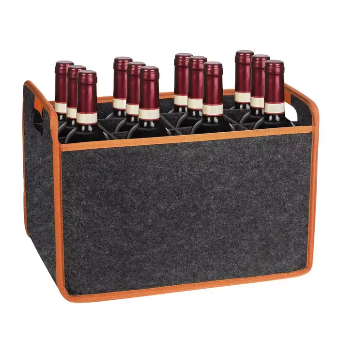 Boîte de rangement de porte-bouteille de vin en feutre de 12 bouteilles avec séparateur