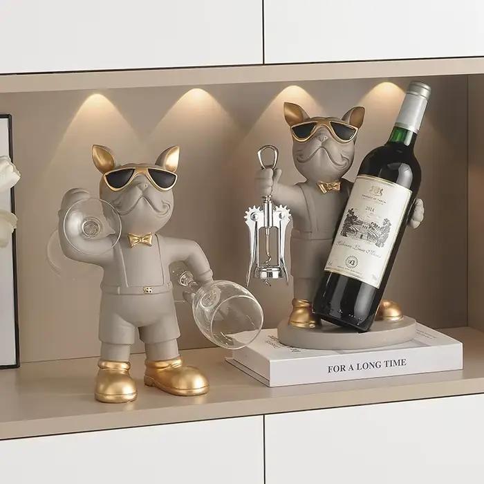 Bouledogue français porte-vin résine supports à vin comptoir support à vin porte-bouteille de vin