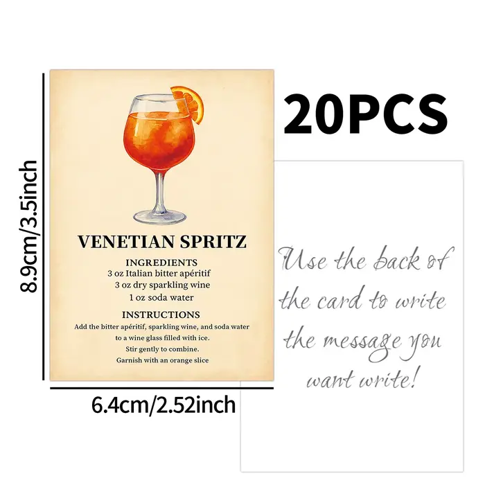 20 cartes de recettes d'ingrédients pour cocktails