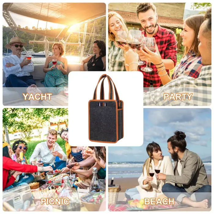 Sac isotherme réutilisable en feutre pour 6 bouteilles de vin – Idéal pour barbecue