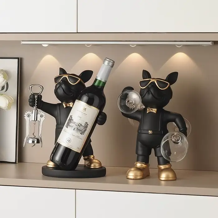 Bouledogue français porte-vin résine supports à vin comptoir support à vin porte-bouteille de vin
