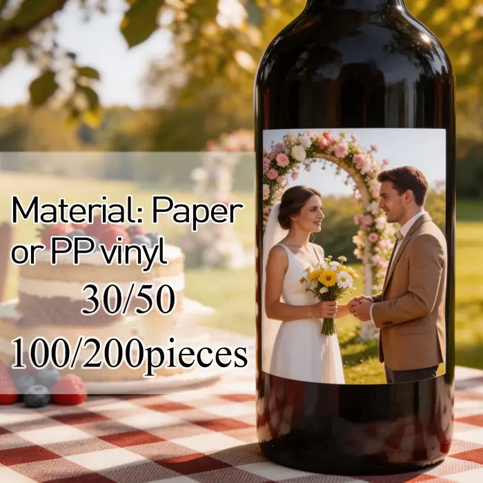 Étiquettes de vin personnalisées 3"x4" (7.6x10.16cm) en papier ou autocollant vinyle imperméable pour bouteille de vin