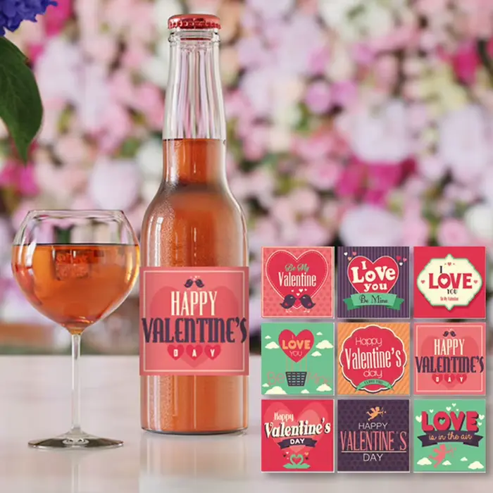 Autocollants pour bouteilles de vin de la saint-valentin