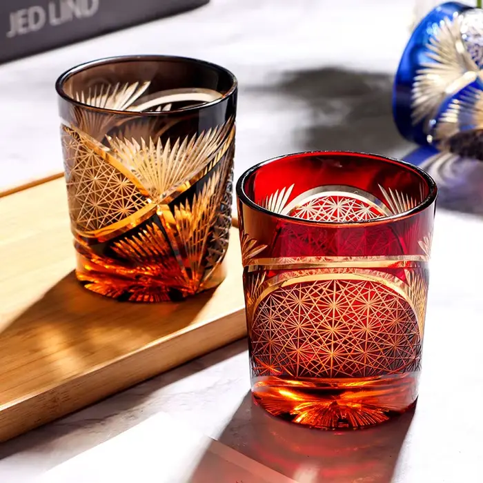 Tasse à whisky en verre de cristal Edo Kiriko sculptée à la main japonaise pour hommes