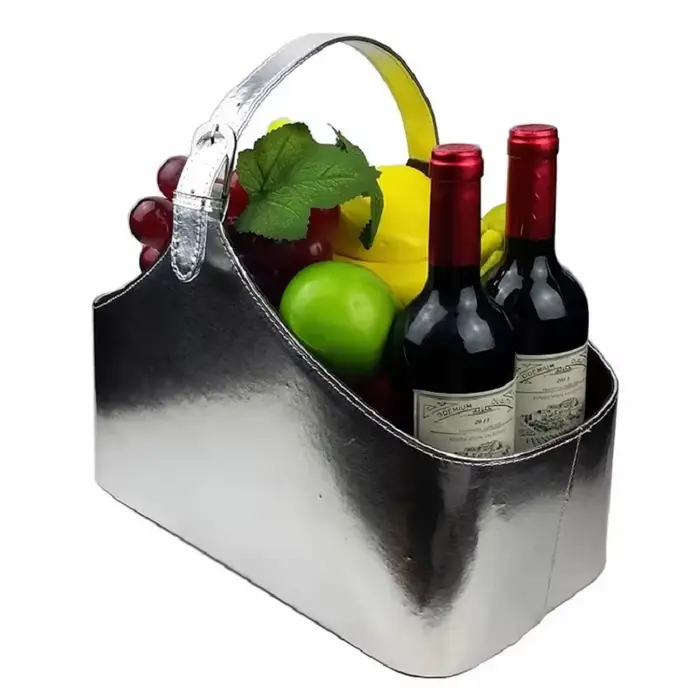 Panier cadeau en cuir couleur champagne, panier décoratif, panier à vin rouge