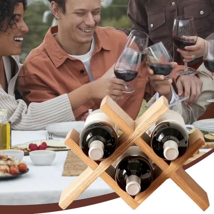 Porte-vin en bois pour 4 bouteilles - Style rustique campagnard