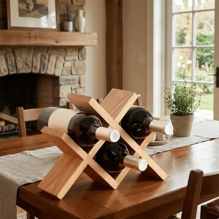 Porte-bouteilles en bois massif pour 4 bouteilles