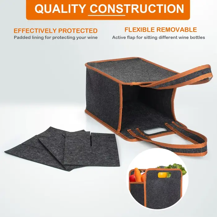 Sac isotherme réutilisable en feutre pour 6 bouteilles de vin – Idéal pour barbecue