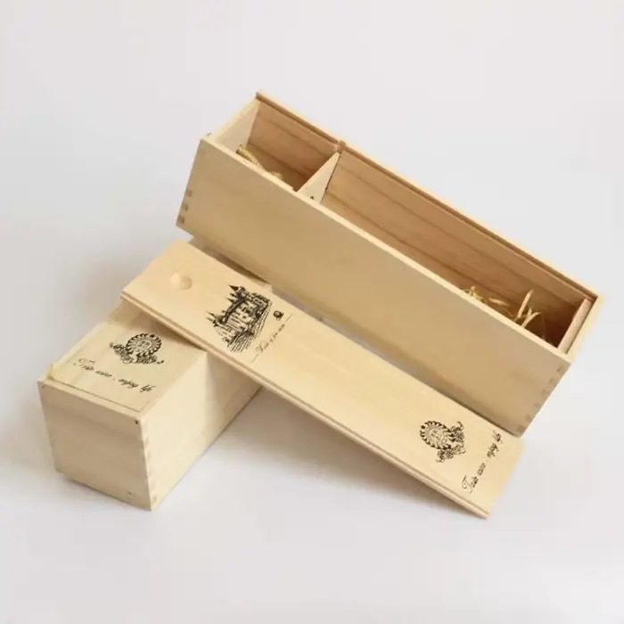 Boîte à vin en bois à bouteille unique avec couvercle