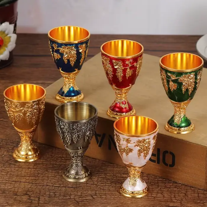 Verre à vin européen, tasse blanche portable vintage en alliage