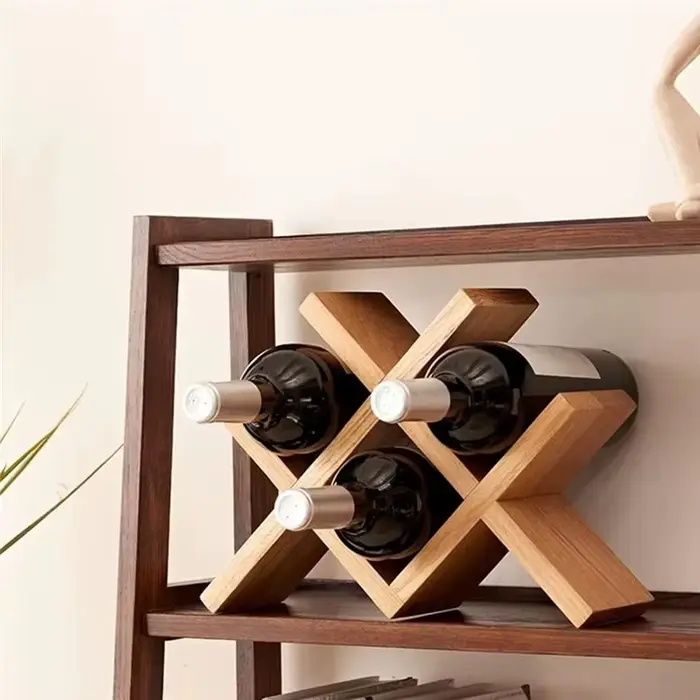Porte-bouteilles en bois massif pour 4 bouteilles